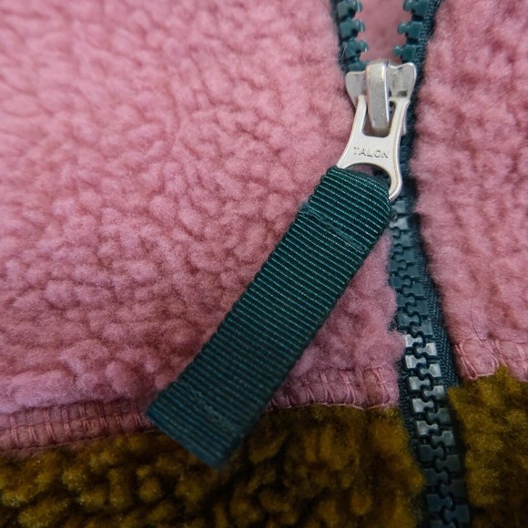 Eddie Bauer Womens Jacket Pullover M Pink Deep Pile Color Block Fleece Full Zip - Picture 10 of 13